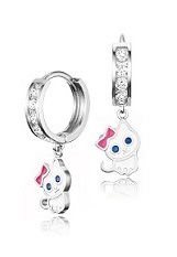 elegant silver cubic zirconia cat baby huggie earrings